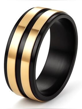 Black & Gold Stainless Steel Spinner Ring | Rotating Band Fidget Ring